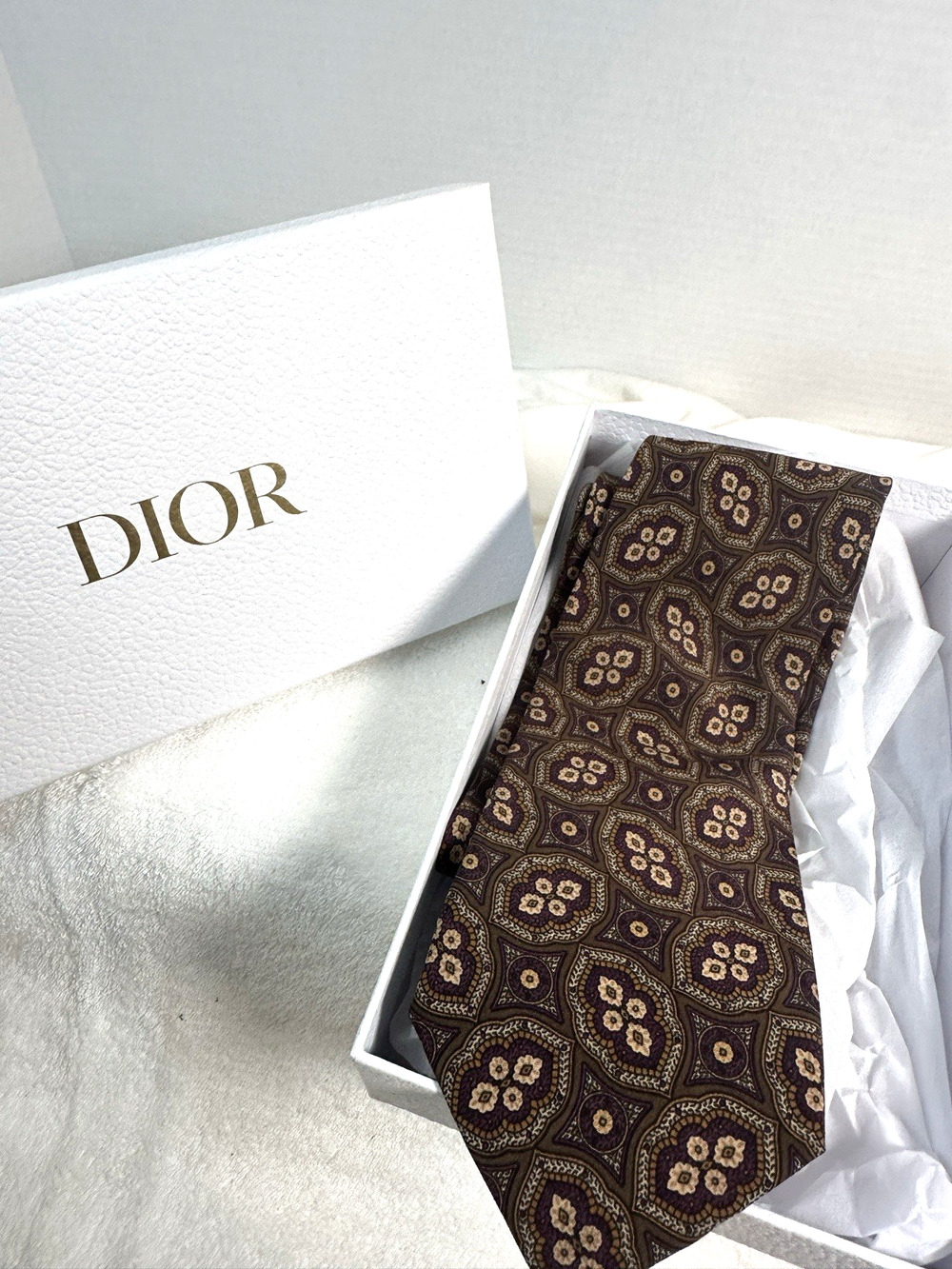 Christian Dior Monsieur Silk Tie Made in Italy Purple Gold Geometric w/ Box Gift